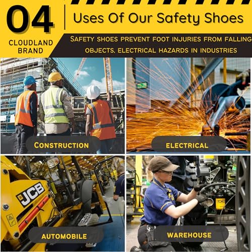 Image of Cloudland Black Leather Safety Shoes for Man | Light Weight Steel Toe, Anti-Slip, Waterproof, Industrial Use for Men | Comfortable for Construction Work's
