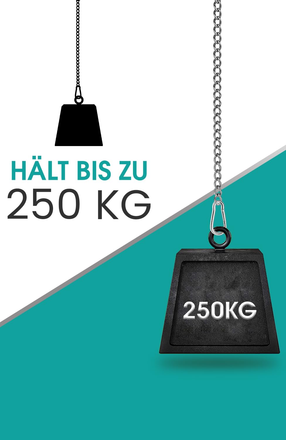 Catena Di Estensione Per Sedia Sospesa In Acciaio Inox 304: Lunghezza 66 Cm Con Moschettoni, Porta Fino A 250 Kg