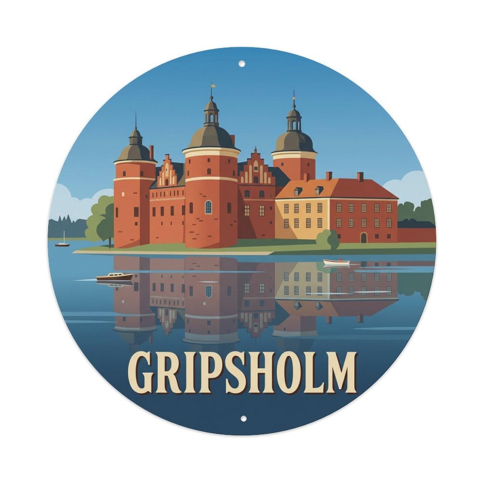 Vintage Travel Gripsholm Sweden Fortress Metal Tin Sign