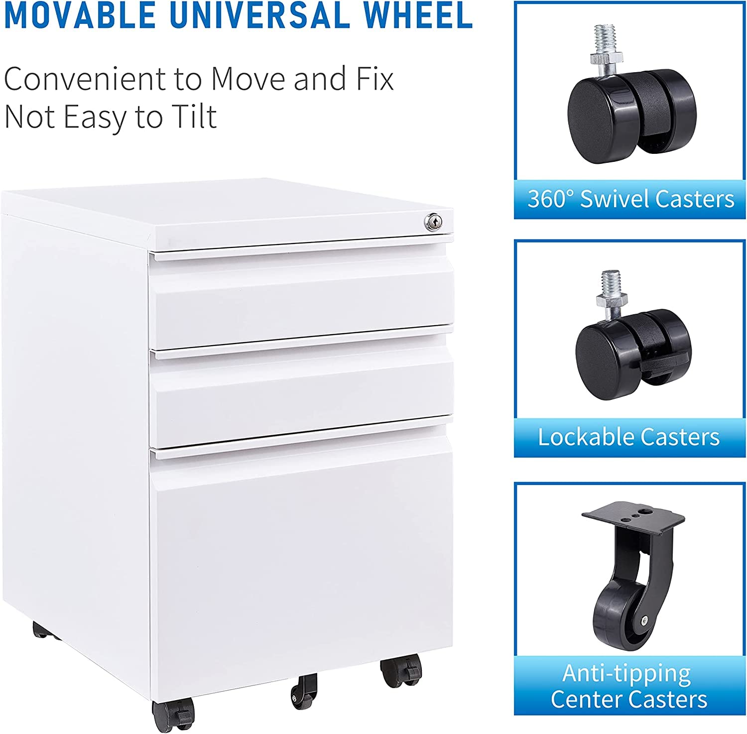 SISESOL 3 Drawer Vertical File Cabinet With Lock,Steel Filing Cabinet - View #13