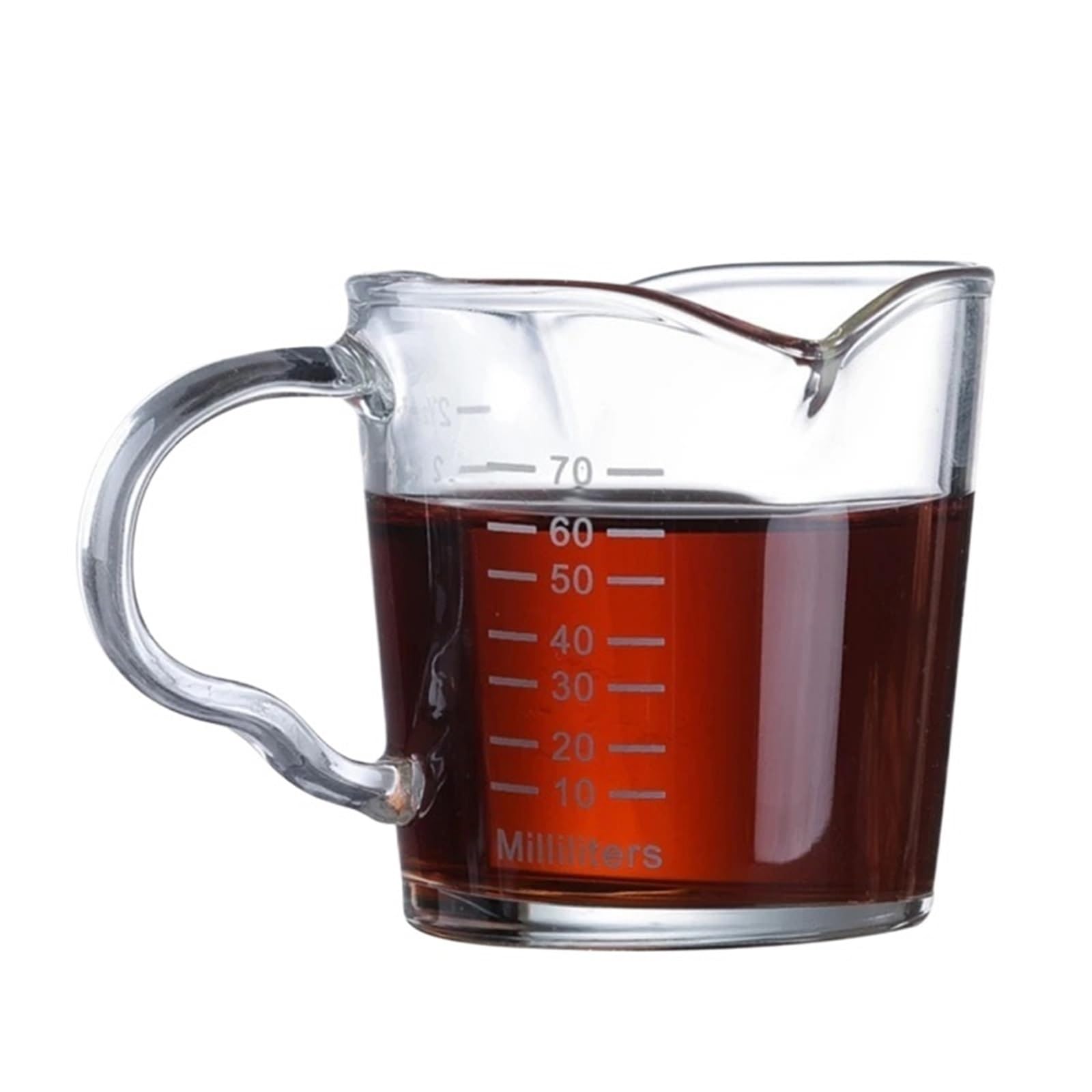 Jarra De Leche Taza medidora de café expreso con mango de madera, jarra de leche de doble/boca única, tazas medidas a escala de café, 2 uds.(Transparent B-70ml)