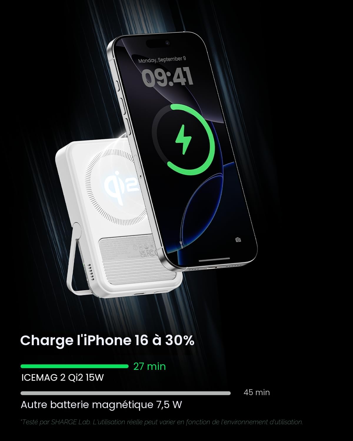 SHARGE ICEMAG2 Qi2 15W Batterie Externe Magnétique pour MagSafe 10000mAh