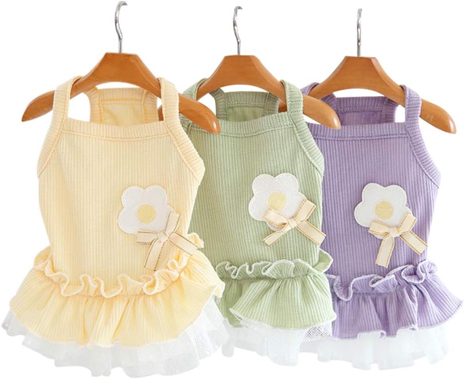 Icouchi ペット服 犬服 犬猫洋服 春夏 犬ワンピース ドレス ペットウェア 洋服 可愛い 定価 チュール スカート 蝶結び 袖なし 小中型犬 散歩 夏服 通気性 イエロー お姫様 脱毛保護 お出かけ M 日焼き防ぐ ファッション 人気 おしゃれ 涼やか ペット用品