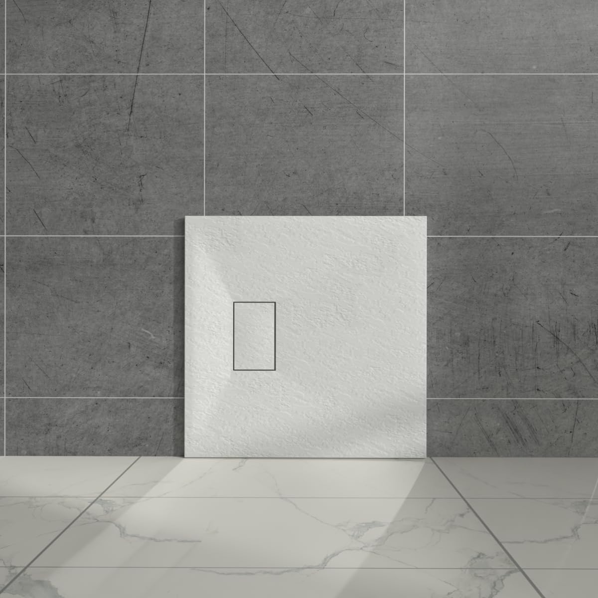 Aquariss White 700X700mm Square Shower Tray With Waste Trap Slate Effect Slip-Resistant Cubicle Base For Bathroom Enclosures Wetroom