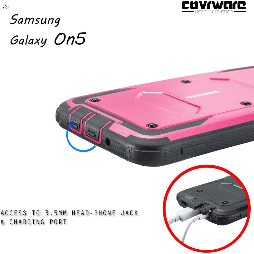 COVRWARE® Galaxy On5 [Aegis Series] w/Built-in [Screen Protector] Heavy Duty Full-Body Rugged Holster Armor Case [Belt Swivel Clip][Kickstand] for Samsung Galaxy On5 / G550, Pink (CW-G550-AG04)