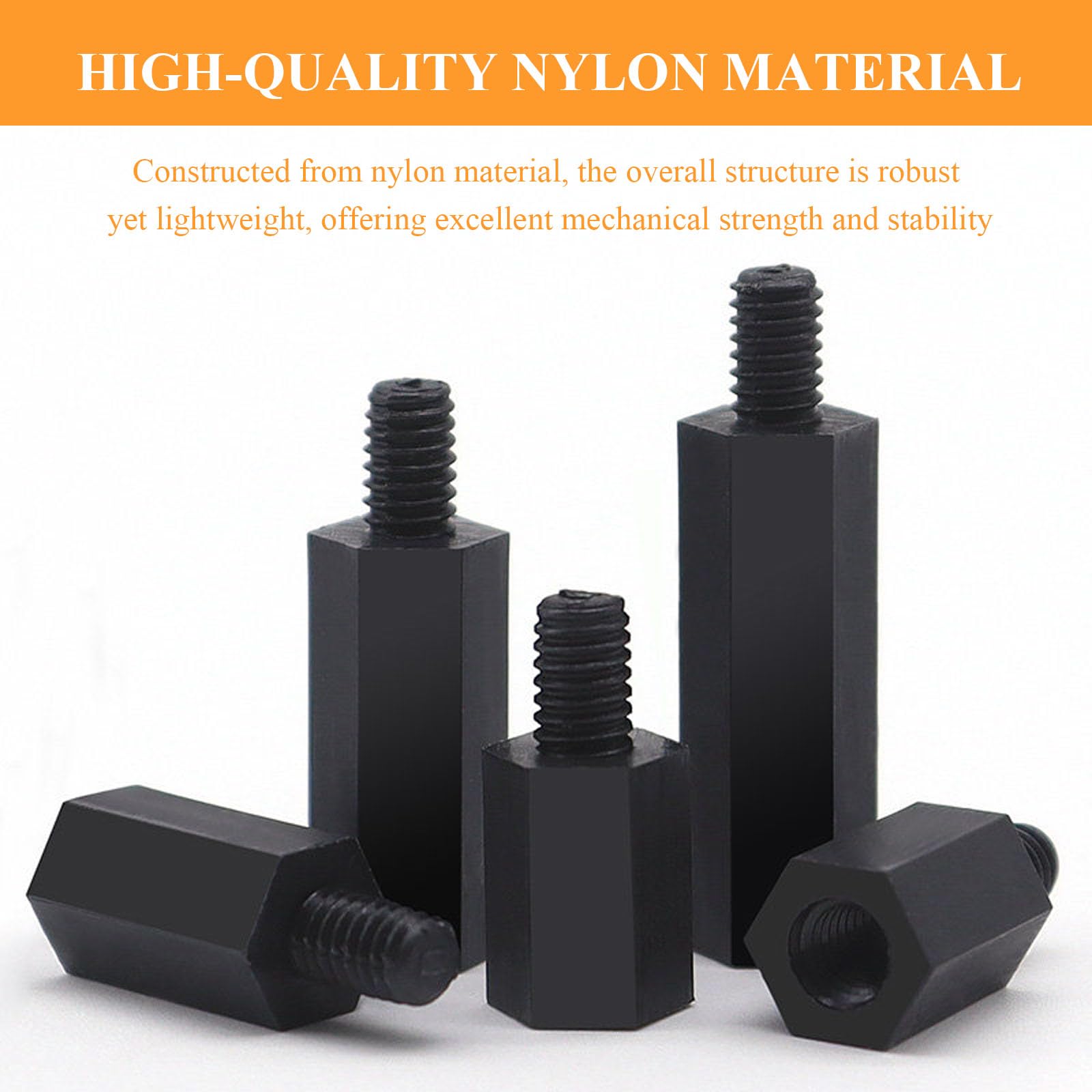 Entretoise hexagonale en Nylon M4, 100 pièces, noir, filetage 40-100mm, 6mm(M4x60+6mm)