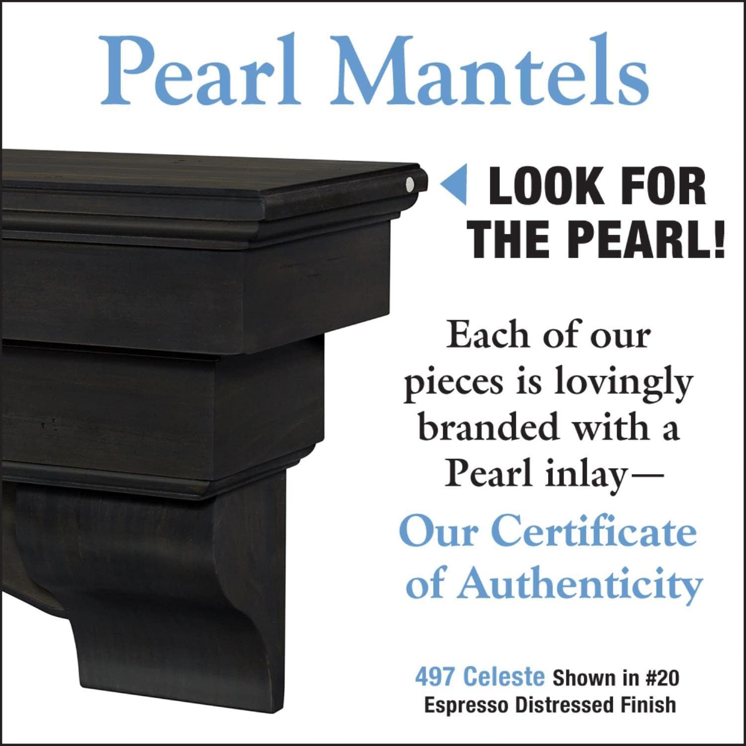 Pearl Mantels 497-60-20 Celeste Arched Wood Fireplace Mantel Shelf, 60", Espresso Distressed Finish
