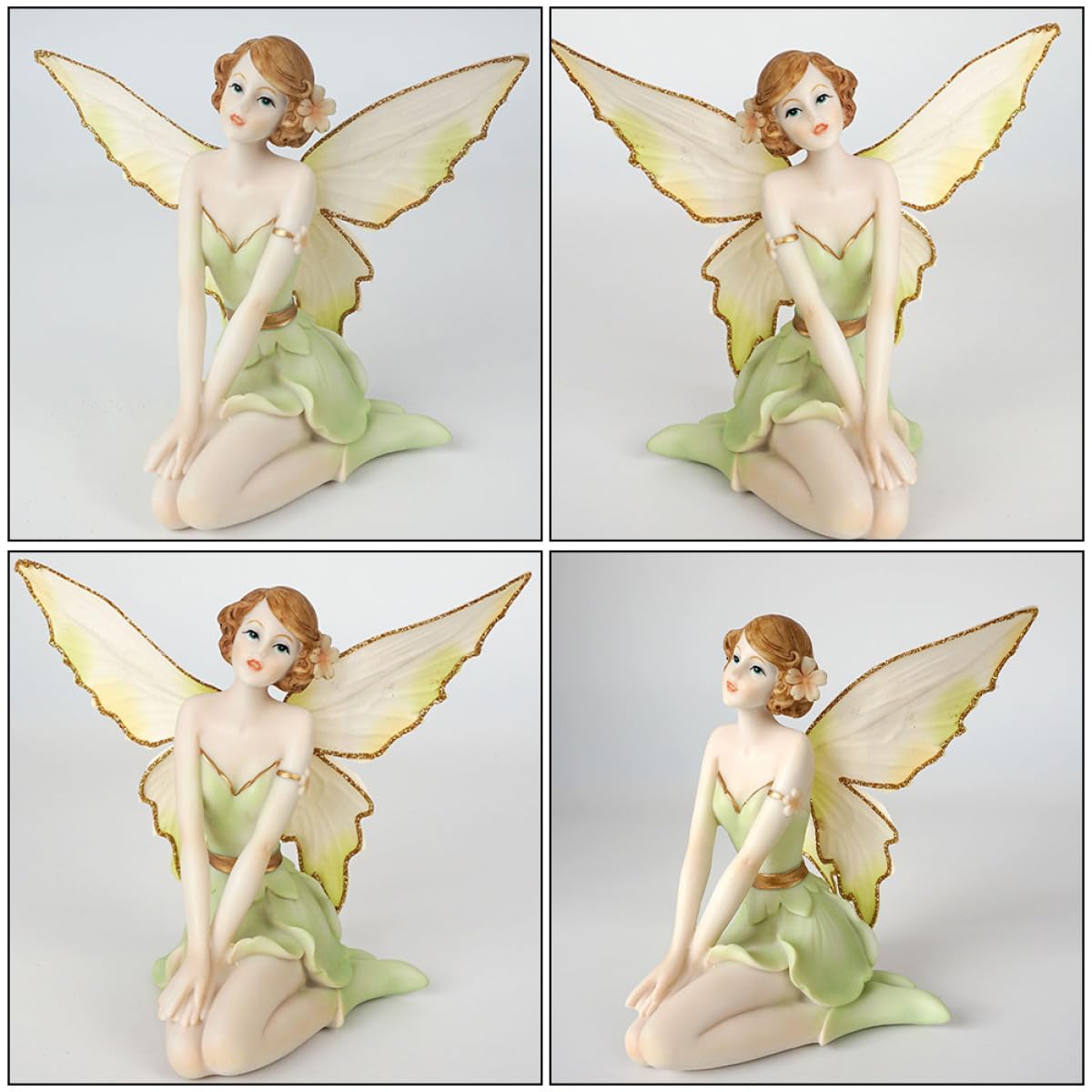 Figura Decorativa de Hada Flor Ángel en Resina Verde