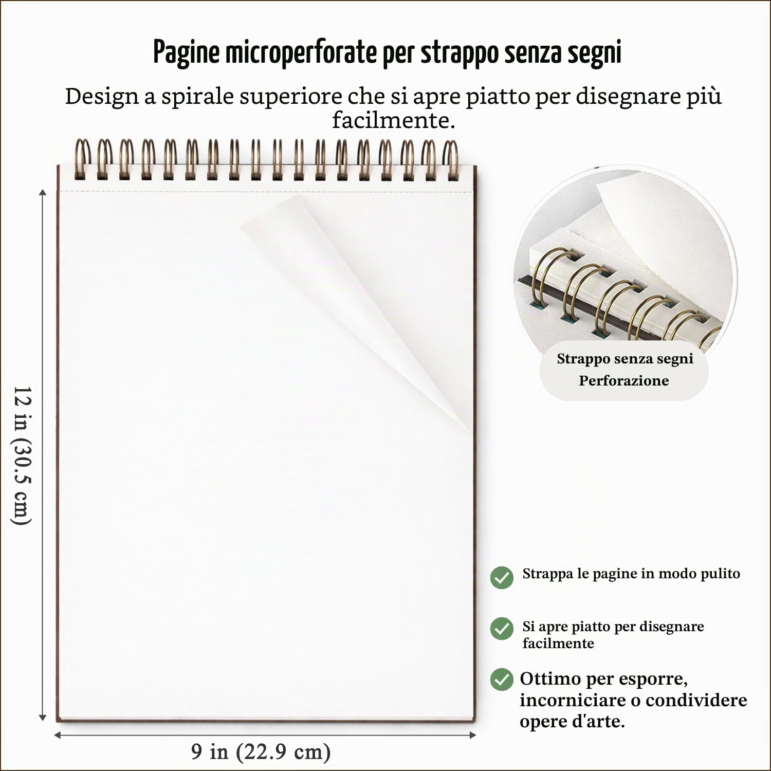Blocco per schizzi da 22,9 x 30,5 cm, rilegatura a spirale, 1 confezione da 100 fogli (30,8 kg/100 g/m²), senza acidi, per bambini, adulti, principianti e artisti
