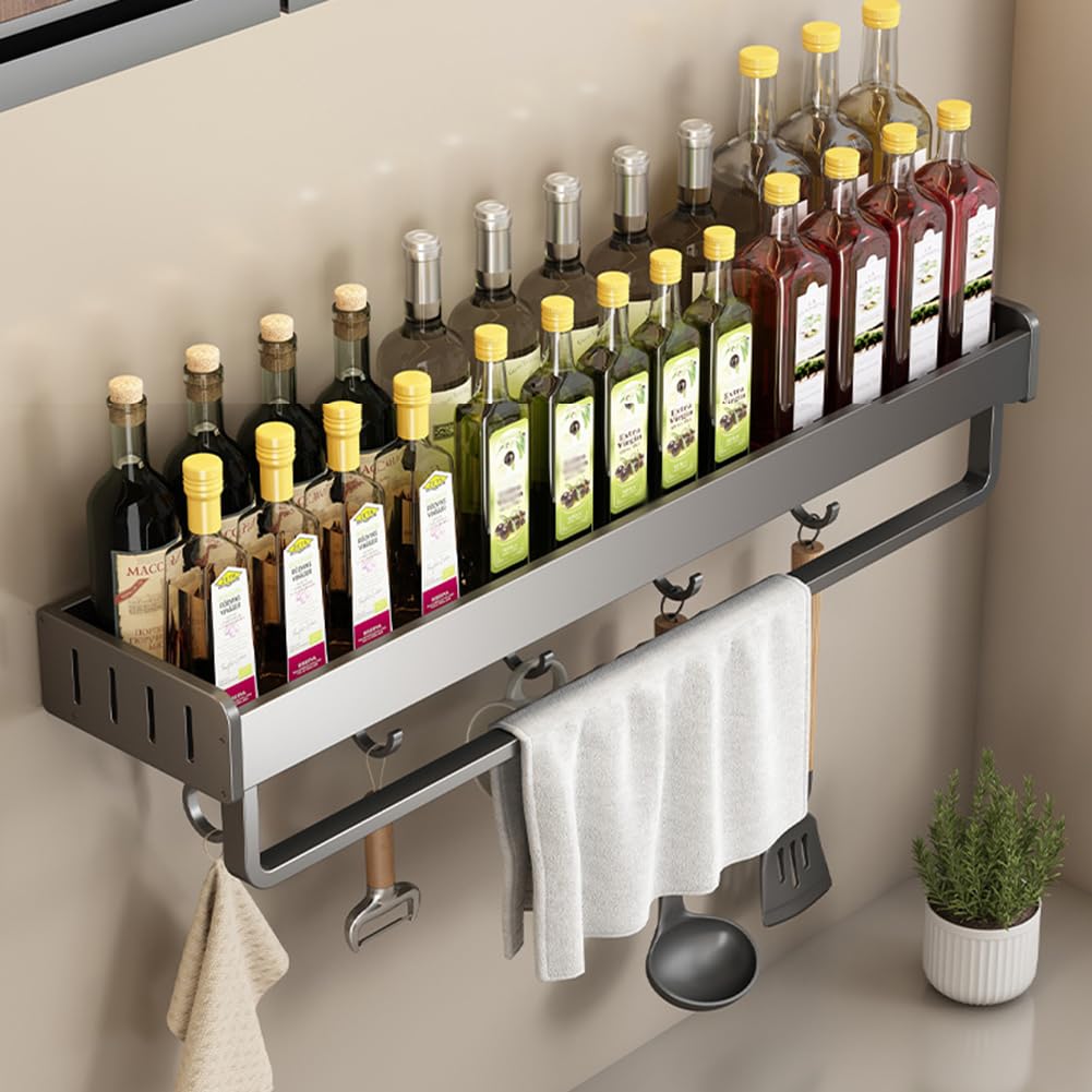 Organizador de especias gris montado en la pared, estantes de almacenamiento de cocina, fácil de montar, soporte de especias para armarios, organizador de especias esencial para cocinar en casa