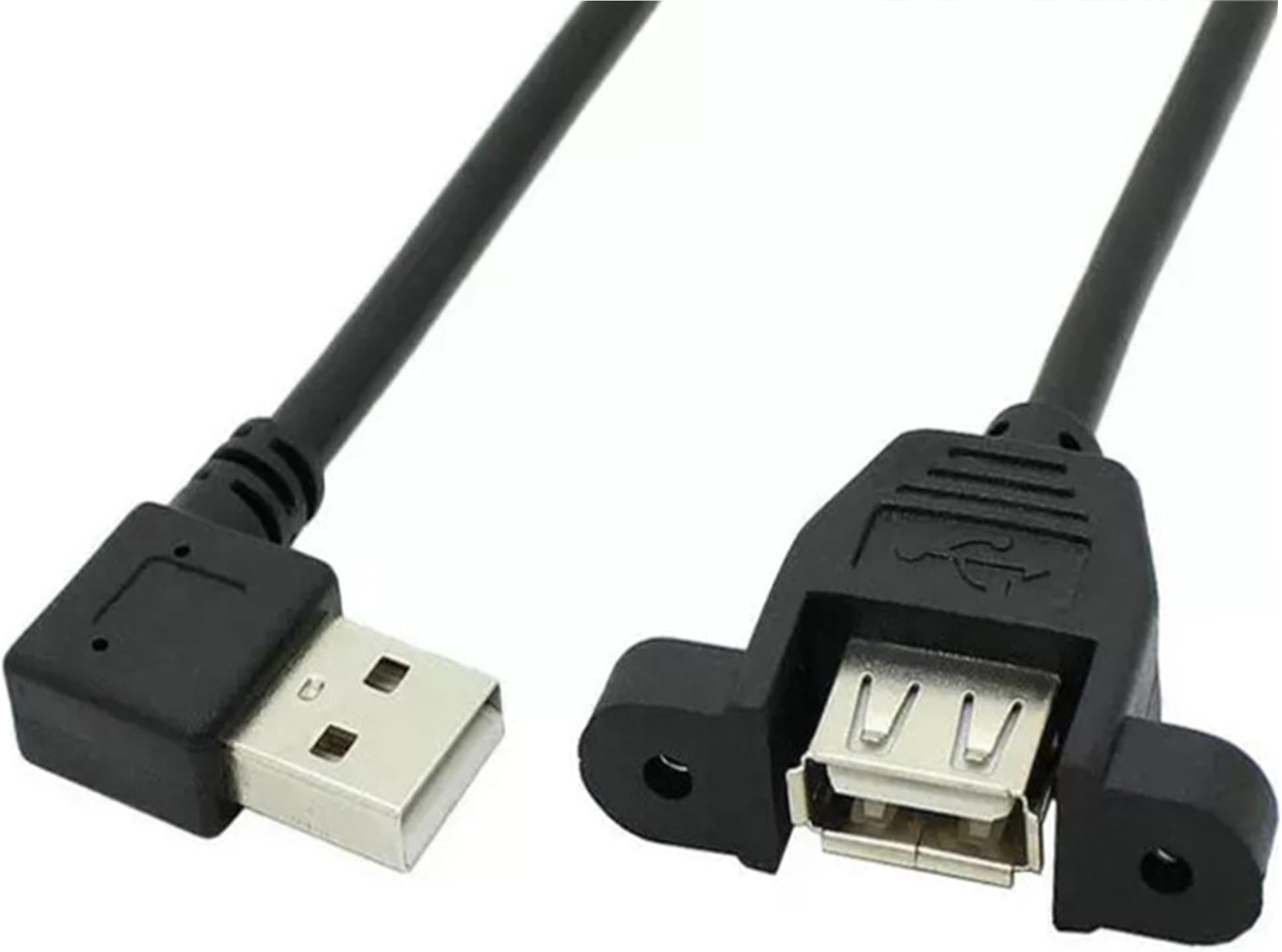 2Pcs 90 Degree USB A Panel Mount Extension Cable 1FT, Right Angle USB A Male to Female with Ears Can Fixed Charging and Data Transmission Cord, for PC, Cabinets, USB Panel Mount etc.