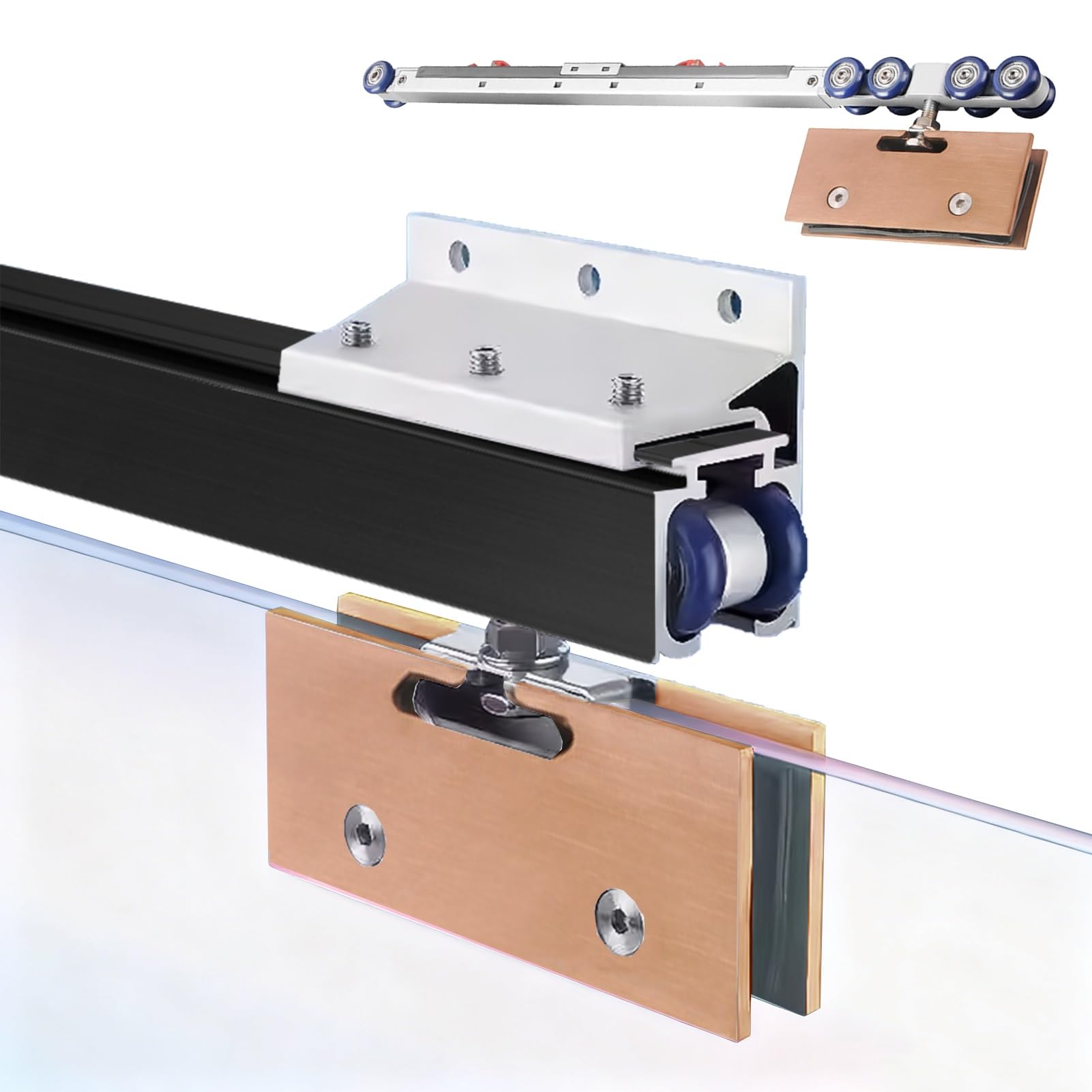 PALSINBY Sliding Glass Door Track Kit, Soft Close Shower Door Sliding System Wall Mount Frameless Aluminum Rail 1-6m(Black,1.1m/3.6ft)