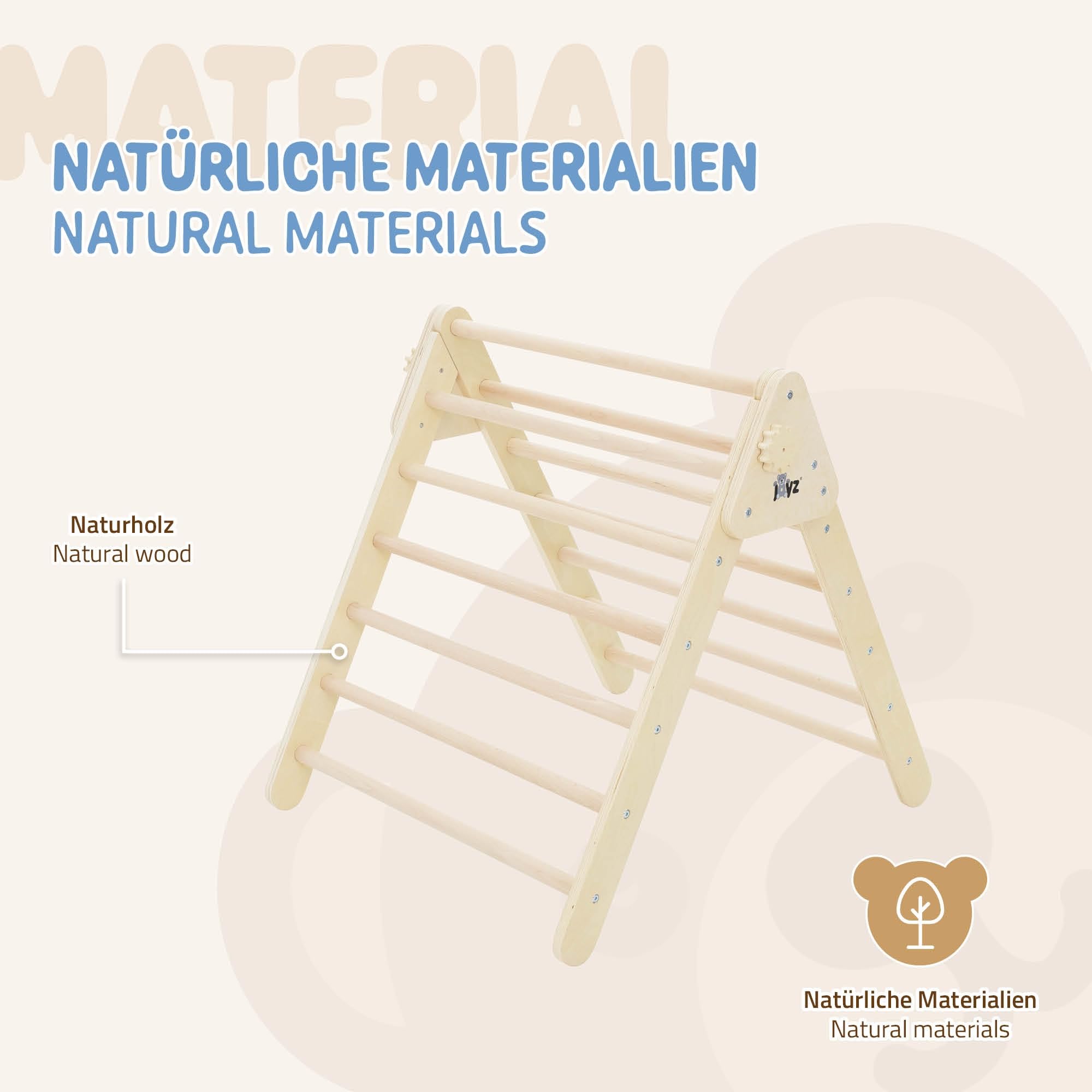 Joyz Kletterdreieck für Kinder, Natur, Indoor Klettergerüst aus massives Holz, Pikler Dreieck, Montessori Spielzeug, Holzdreieck für Baby ab 2 Jahre, Kletterleiter Kletterturm Klettergerät Spielgeräte