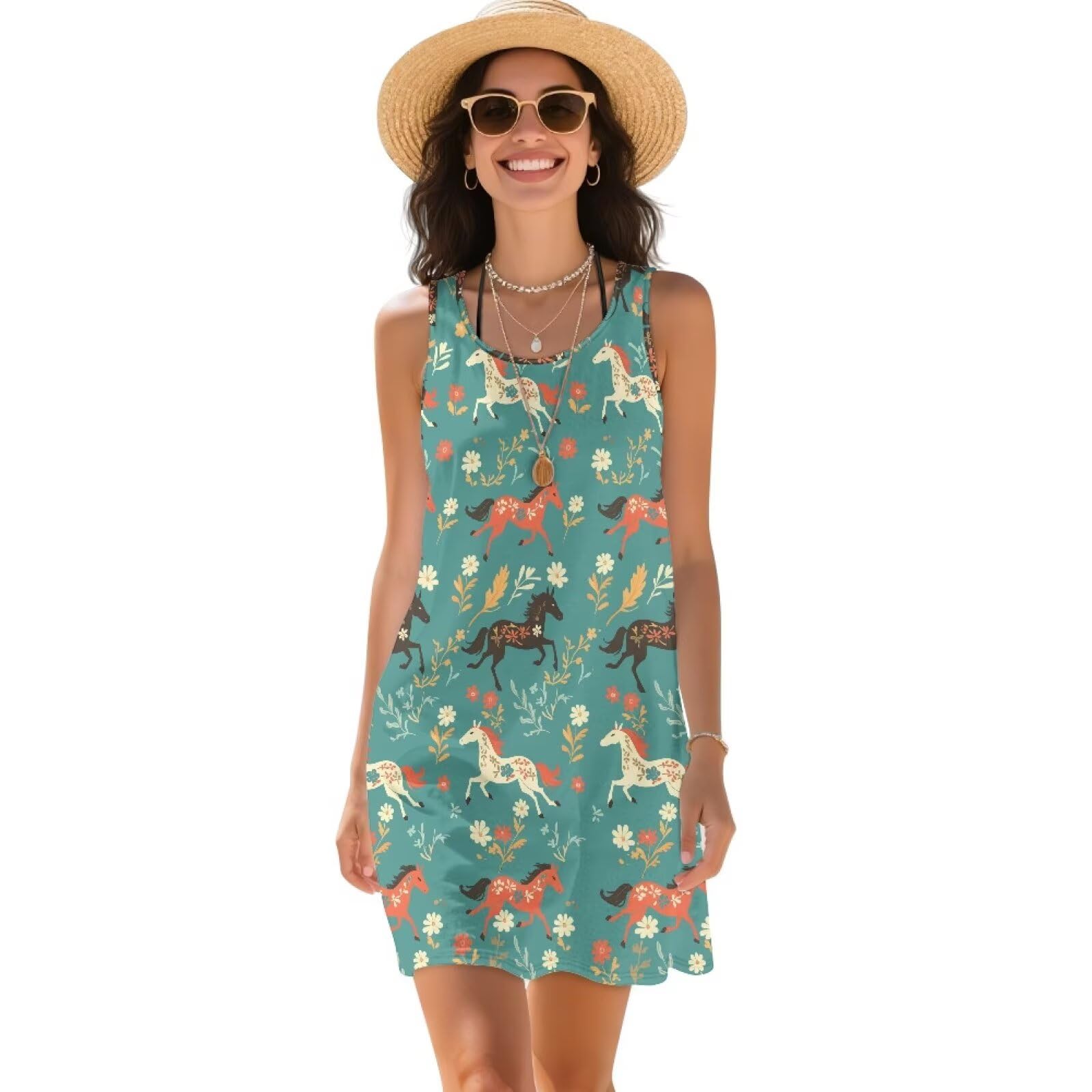 Women Dresses Casual Breathable Sundresses Sleeveless A-line Tank Dress Women Summer Beac…