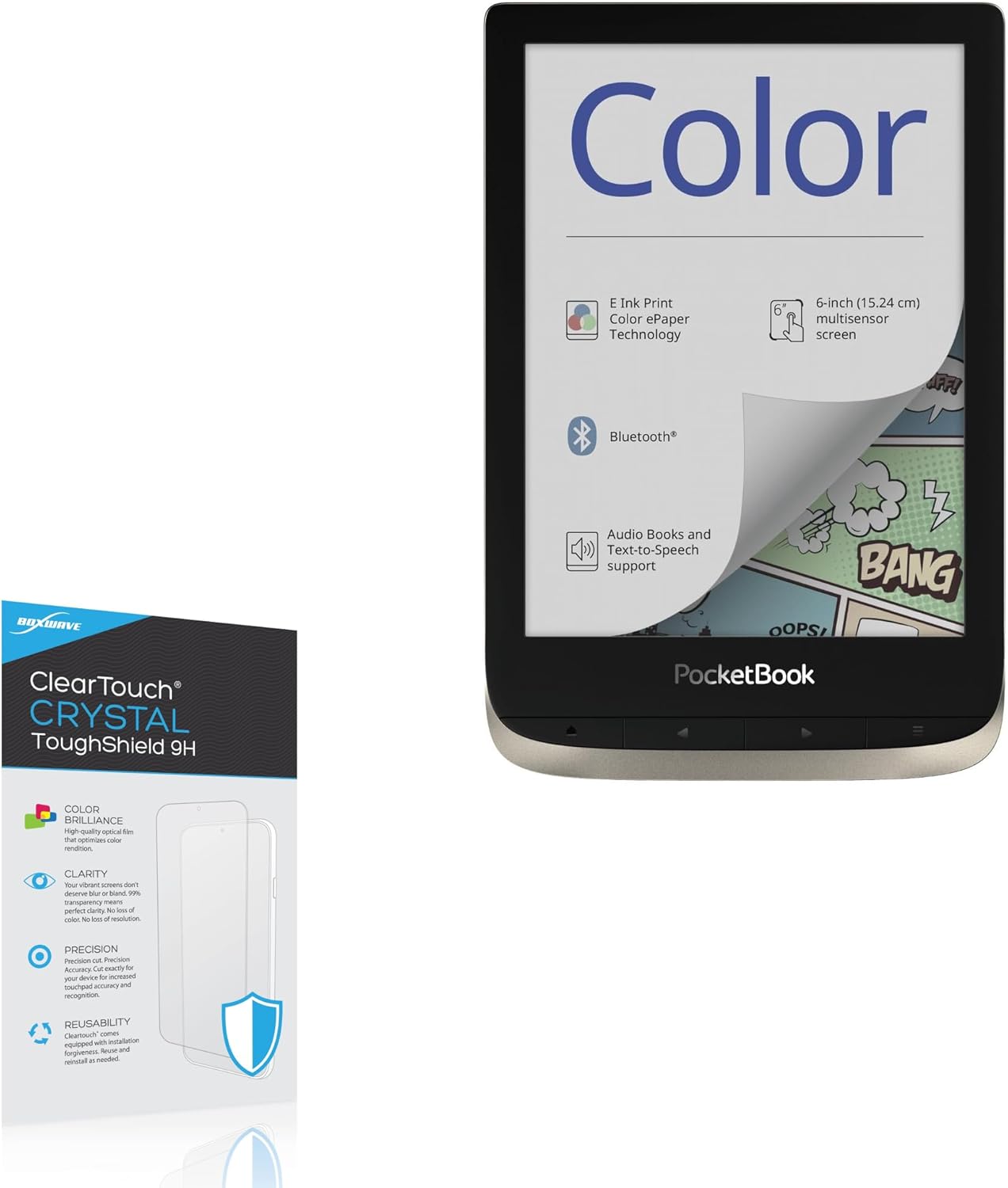 BoxWave Screen Protector Compatible With PocketBook Color e-Reader – ClearTouch Crystal ToughShield 9H (2-Pack), Clear 9H Tough Flexible Film Screen Protector