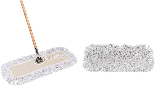 Mopa de polvo de 24 pulgadas con mango de madera y paquete de repuesto de fregona de polvo de 24 pulgadas, 1 juego de trapeador y 1 recambio