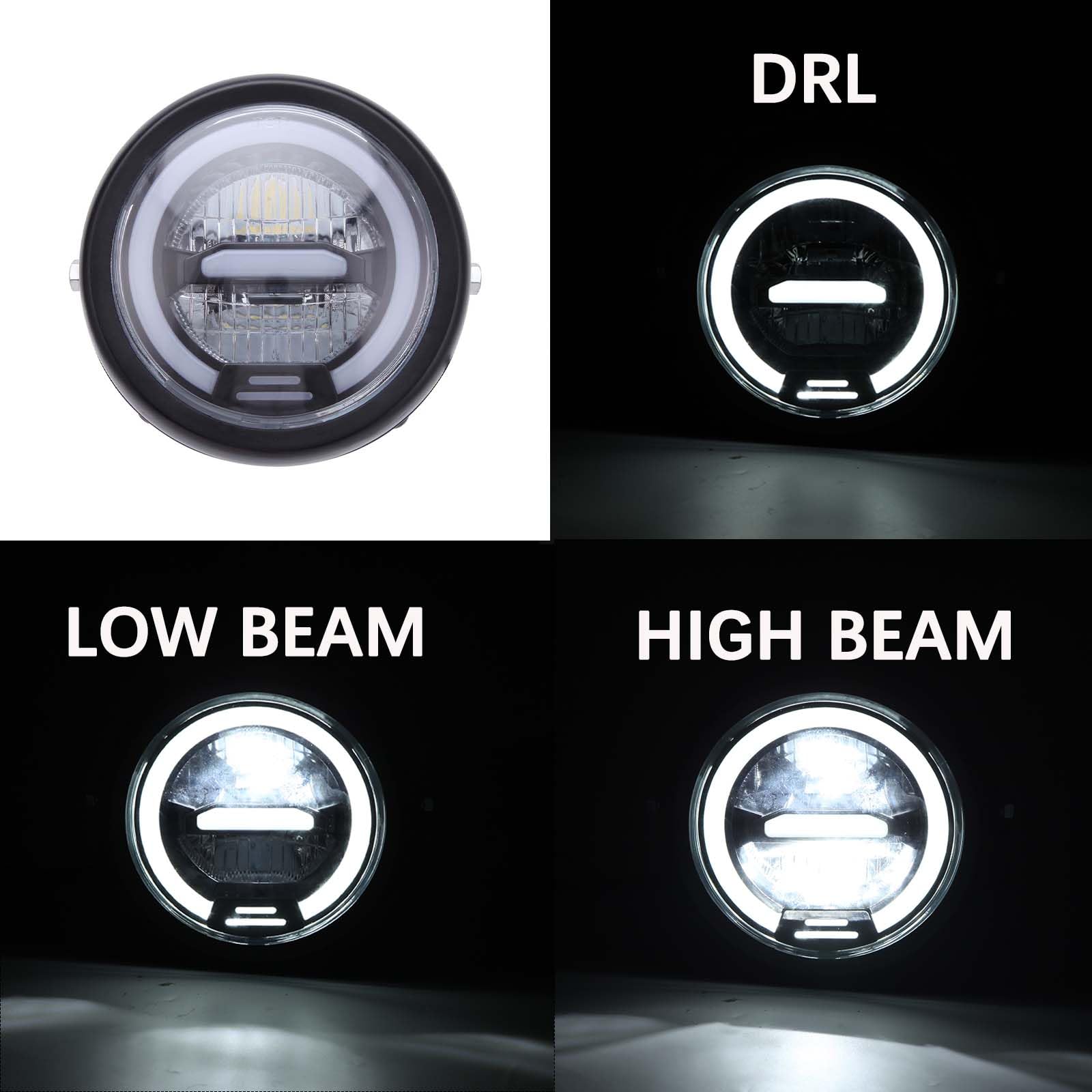 DREAMIZER Faro LED Redondo para Motocicleta de 6.5", Compatible con Harley Honda Suzuki Yamaha Kawasaki Triumph Cafe Racer