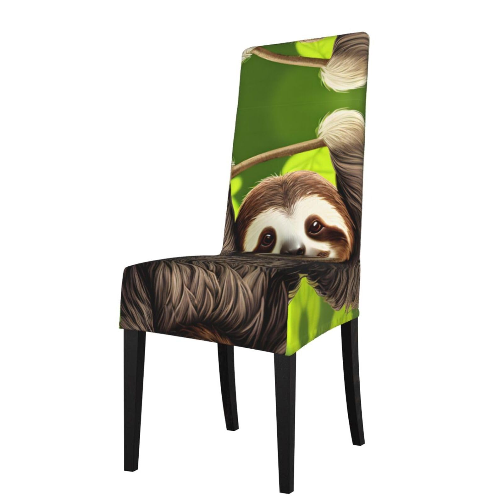 YYHWHJDE Cute Sloth Prints Dining Chair Throw Covers – Stretchable Polyester Blend Protects Your Chairs with Easy Style & Easy Care