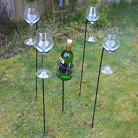 Woodside Outdoor Picnic BBQ Barbecue Wine Bottle & 4 x Glass Holder Stake Set Cover