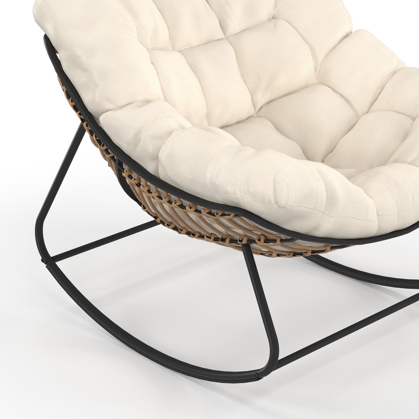 IDMarket - Fauteuil de Jardin à Bascule LOA Effet rotin avec Coussin écru