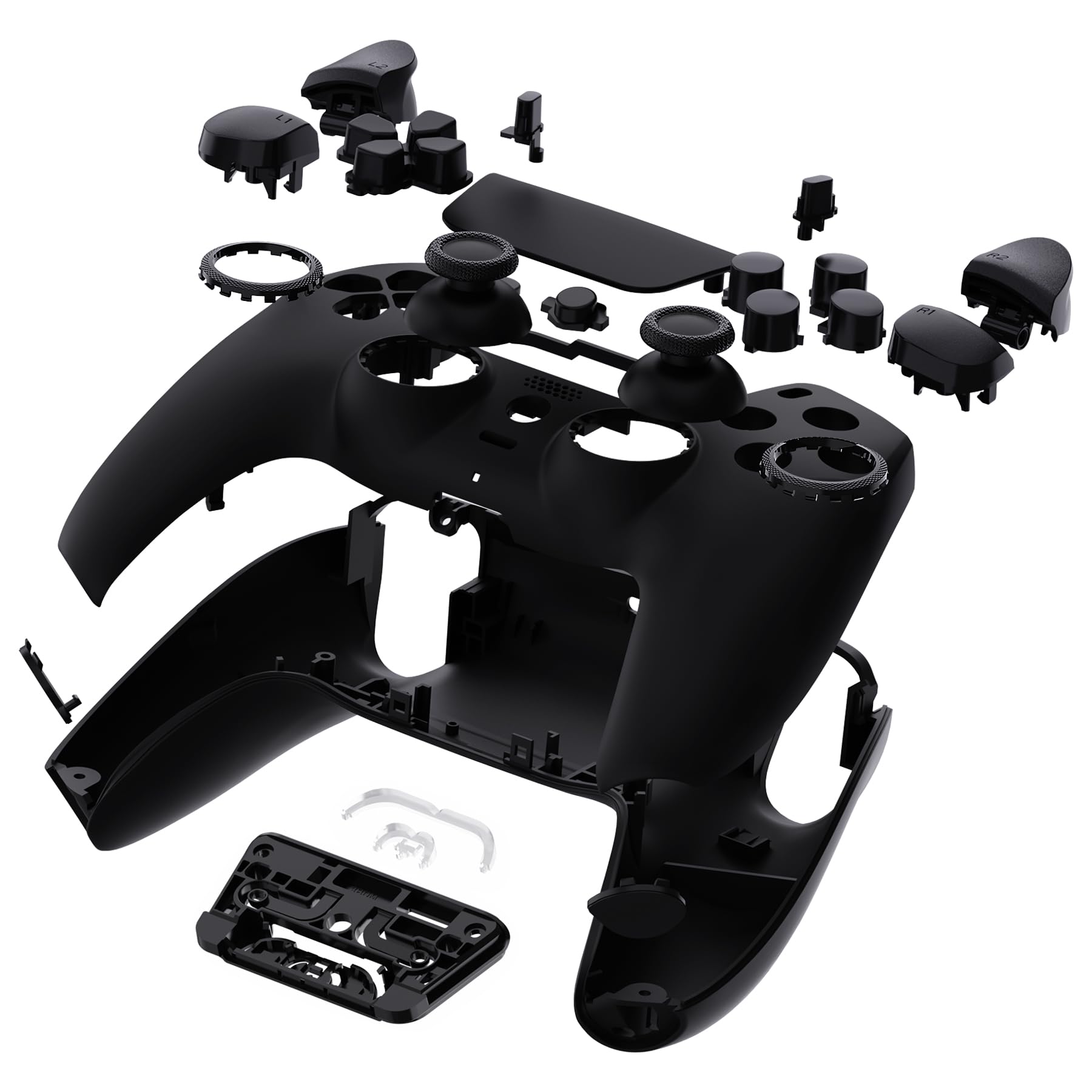 eXtremeRate Luna Carcasa con Botones Completo Kit Compatible con ps5 BDM-030/040/050/060 Control Placa Delantera Touchpad Joysticks Teclas Cubierta Trasera Compatible con ps5 Mando (Negro)