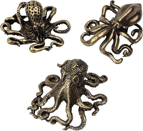 Opexicos 3 piezas de estatua de pulpo pequeño de metal latón té mascota decoración decoración hogar accesorios artesanía decoración del hogar