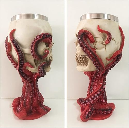 Miniatura 5 de Copas de vino de cáliz de caliz medieval, copa de calavera de acero inoxidable 3D, vasos de chupito de whisky de resina realista, pulpo, tentáculo,