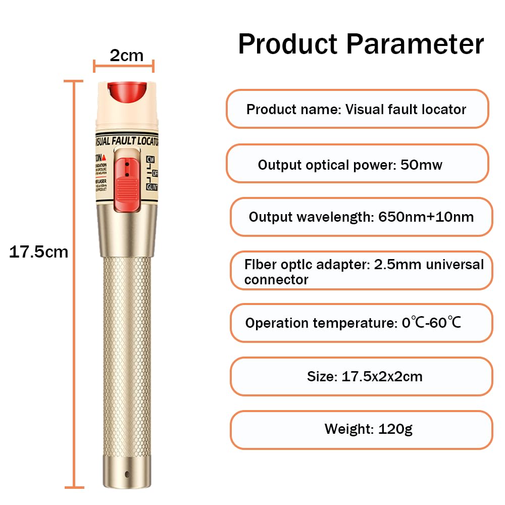50mw Stylo de Fibre Optique, Testeur de Câble Fibre Optique FTTH 50KM avec L'Interface standard de 2,5 mm pour L'Ingénierie fibre optique, Localisateur Visuel de Défauts