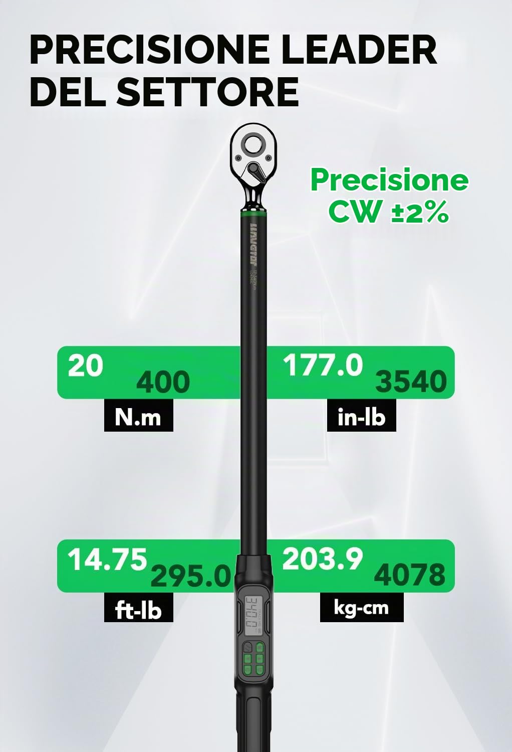 Chiave Dinamometrica Digitale 1/2", 17-340 Nm Chiave Dinamometrica Digitale con Cicalino e Notifica Flash LED, Alta Precisione ± 2% per Bici da Strada e da Montagna, Moto