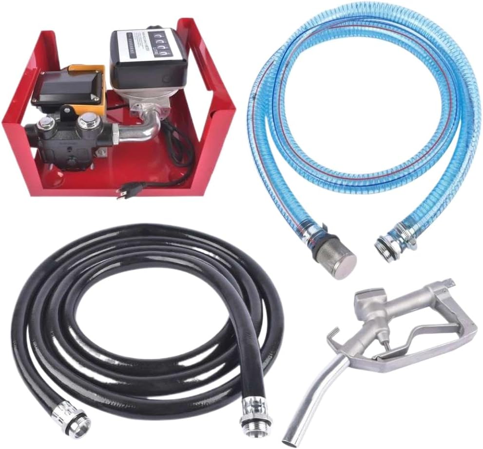 Oil Fuel Diesel Transfer Pump with Meter and Manual Nozzle Kit 110V 16GPM Compatible with 2 4m Hose