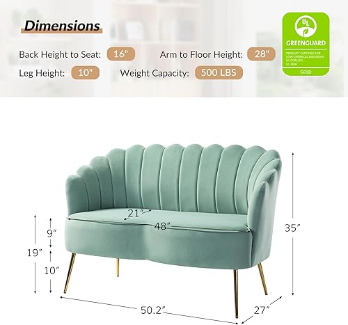 Miniatura 195 de HULALA HOME Moderno sofá biplaza de terciopelo con respaldo en forma de flor, cómodo sofá tapizado de 2 plazas con patas de metal dorado, sofá