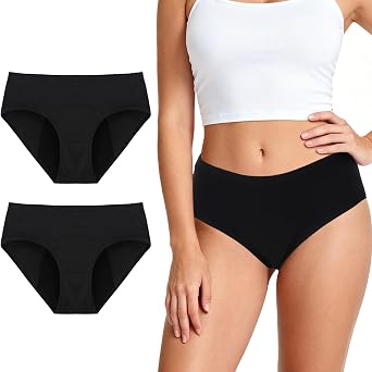 Period Underwear for Women, Cotton Panties Washable& Reusable, 60ML High Leak Proof Underwear, Breathable Briefs for Period/Incontinence/Postpartum Black- 2pack-XL