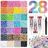 32000Pcs Resin Jelly Rhinestones Bedazzling Kit - 28 Colors 3mm Flatback Gems for Diamond Art - Bedazzle Kit with Glue for Nail Art Crafting Makeup