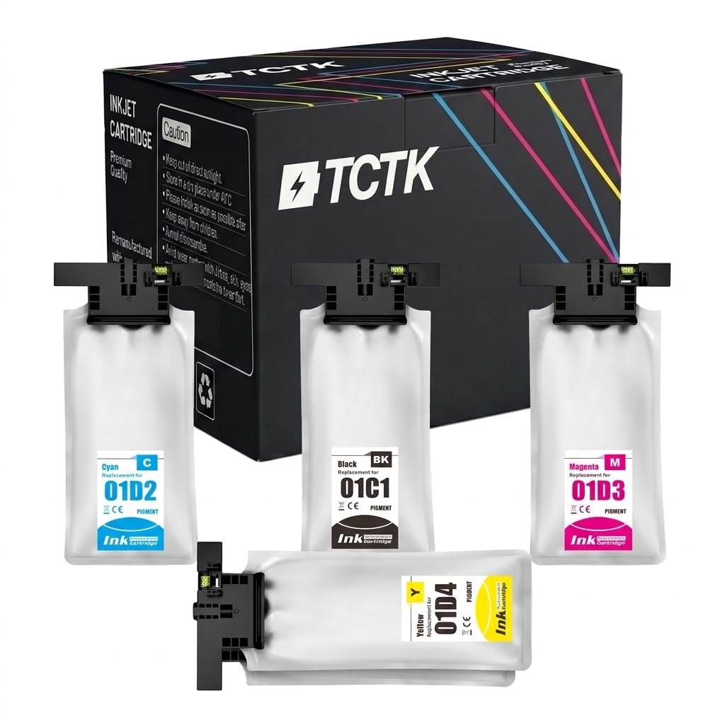 TCTK Tusze C13T01C100 C13T01D200 C13T01D300 C13T01D400 zestaw 4 szt. CMYK kompatybilny z Epson WorkForce Pro WF-C 529 R, do WorkForce Pro WF-C 529 R DTW, do 579 D2TWF DTWF DWF