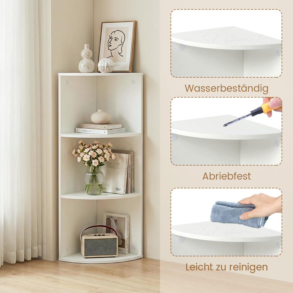 Étagère d'angle à 3 Niveaux, Bibliothèque en Bois, Meuble de Rangement, pour Cuisine, Chambre, Salon, Bureau, Blanc, 24 x 24 x 78 cm | Bibliothèque en bois, meuble de rangement multifonction, blanc, idéal pour cuisine, chambre, salon, bureau