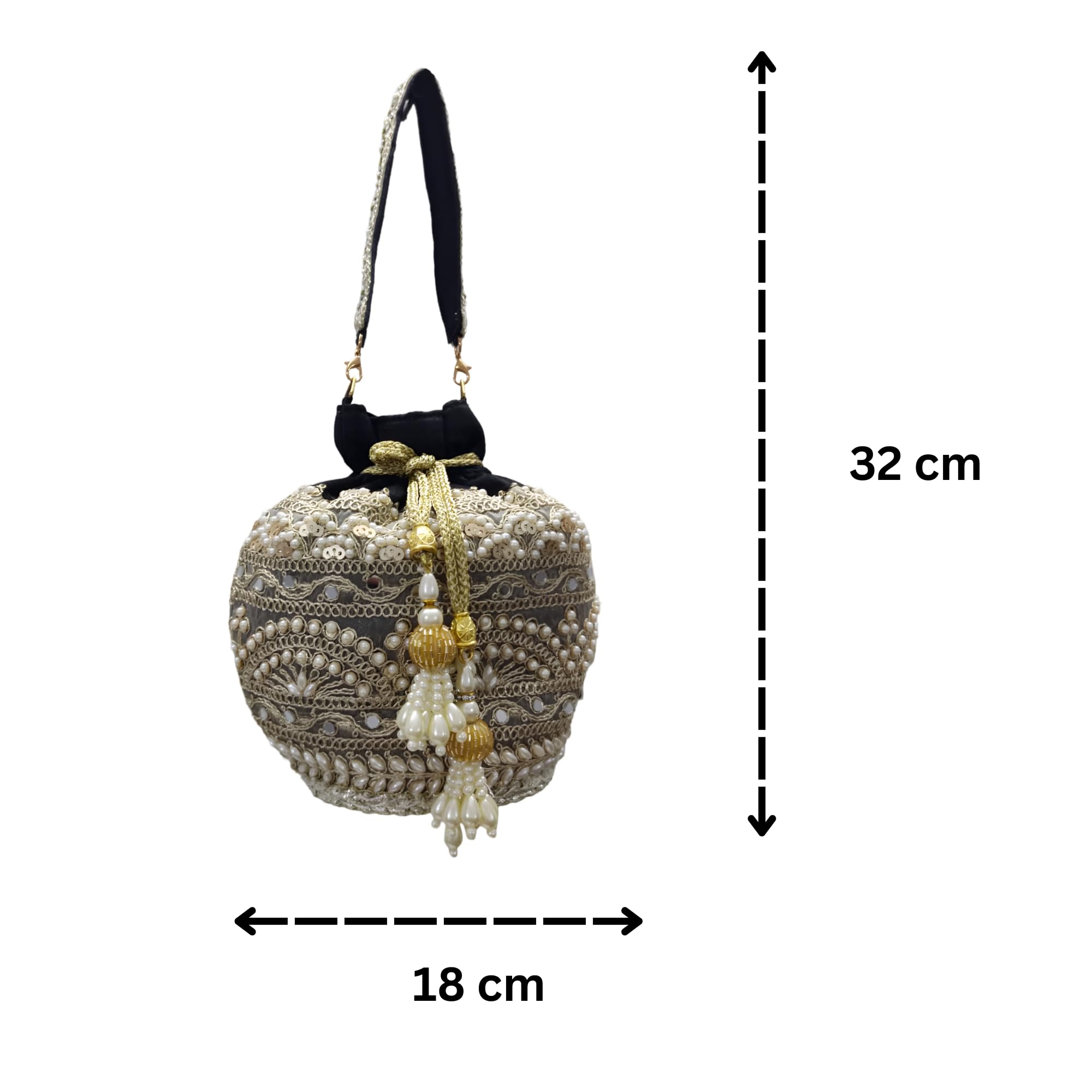 OMID Women's Black Potli Bag- Traditional Boho Pouch String- Tie Sack,Beaded Silk Purse for Girls and Women, Bridal Festive Gifting Bag For Women and Girls 4