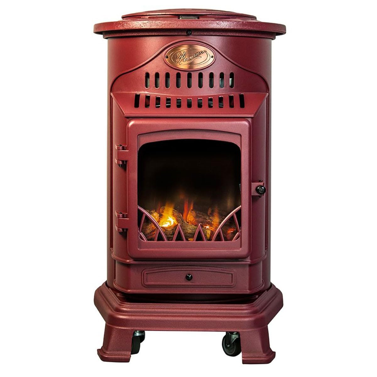 Universal - Poêle à gaz Provence 3,4 KW Rouge Effet poêle à Bois Fonte véritable Chauffage d'appoint