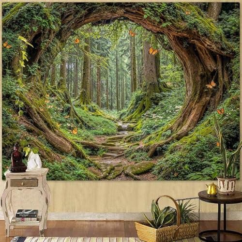 Accnicc Forest Tapestry Green Nature Tree Wall Tapestry for Bedroom Aesthetic Jungle Outdoor...