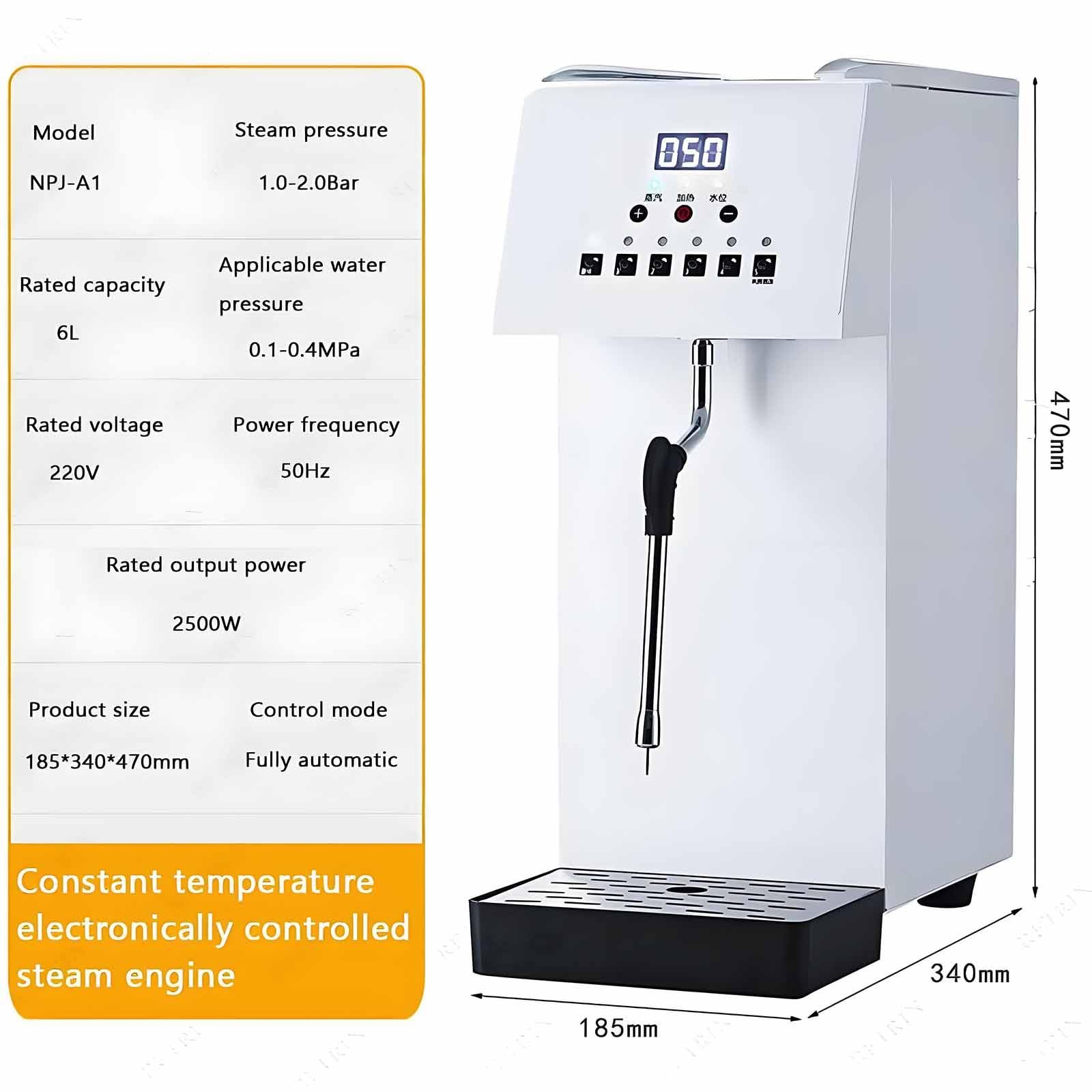 6L Komercyjny Spieniacz Do Mleka, W Pełni Automatyczny System Spieniania Parą, Wrząca Woda, Wyświetlacz LCD, 5 Ustawień Temperatury Do Kawy Latte Cappuccino Herbaty