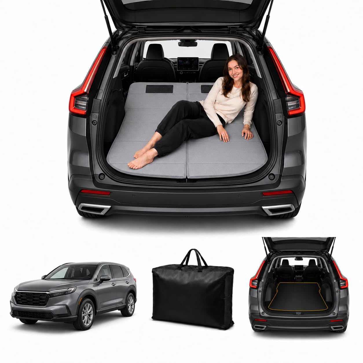 Car Mattress for CR-V 2023–2026, Upgraded Non-Inflatable Thickened Foam SUV Car Camping Mattress, Foldable Trunk Sleeping Pad Car Bed Mattress for Road Trips Camping Travel