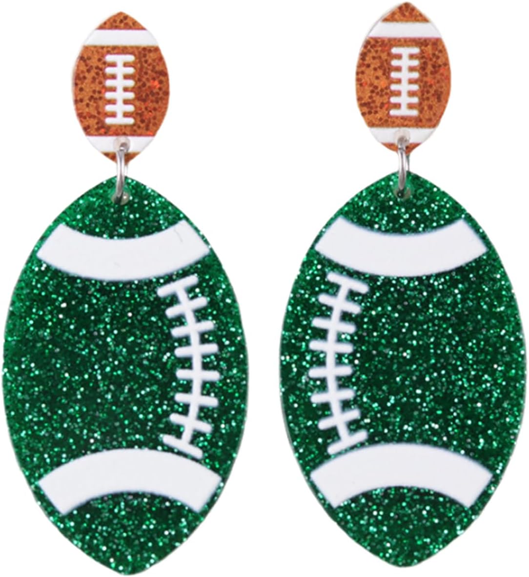Colorful Glitter Acrylic Football Earrings Shiny Football Baseball Basketball Sports Ball Dangle Earrings Lightweight Game Day Rugby Football Earrings for Women Sport Lover Jewelry Gifts