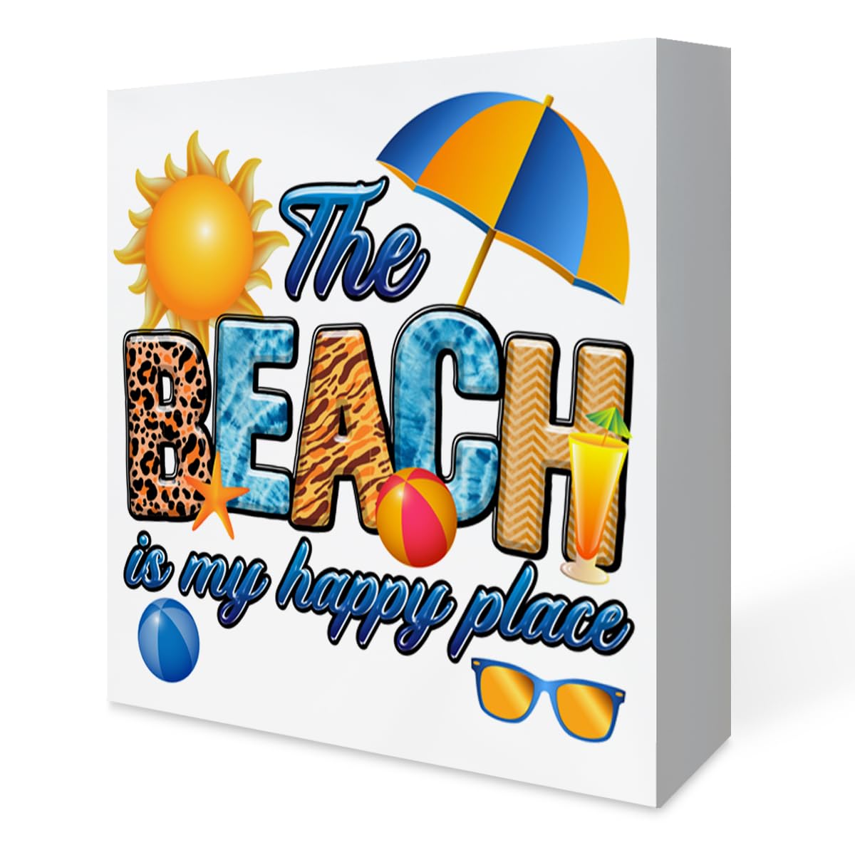 Ensound A0360 Summer Beach Decor For Home Farmhouse Hello Summer Beach House Tiered Tray Decor Decorative Wood Box Signs Table Desk Shelf Decoration 5X5 Inch