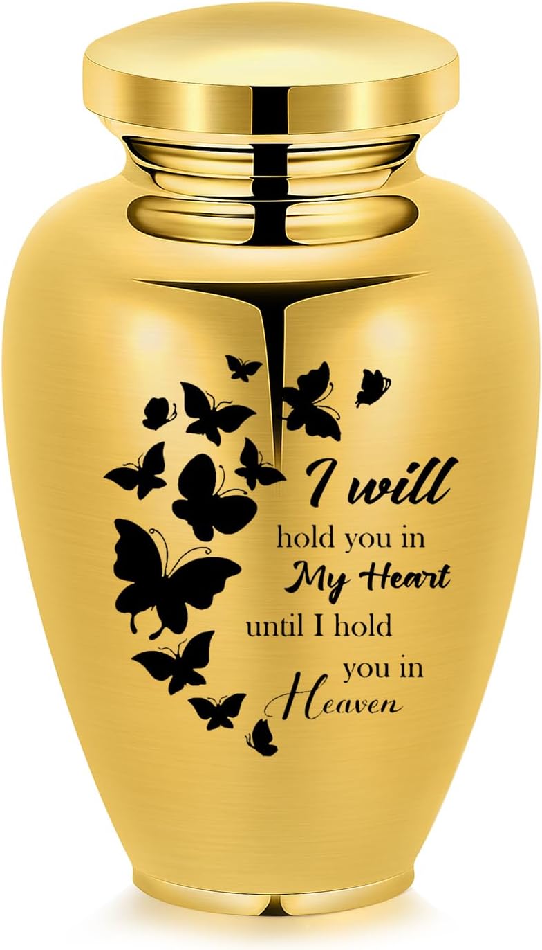 Large Urn for Ashes Stainless Steel Memorial Cremation for Ash for Men Women Keepsake Urns for Human Pet Ashes Memorial Decorative Cremation Urns (Gold-Butterfly-w, 9.25 * 5.63)
