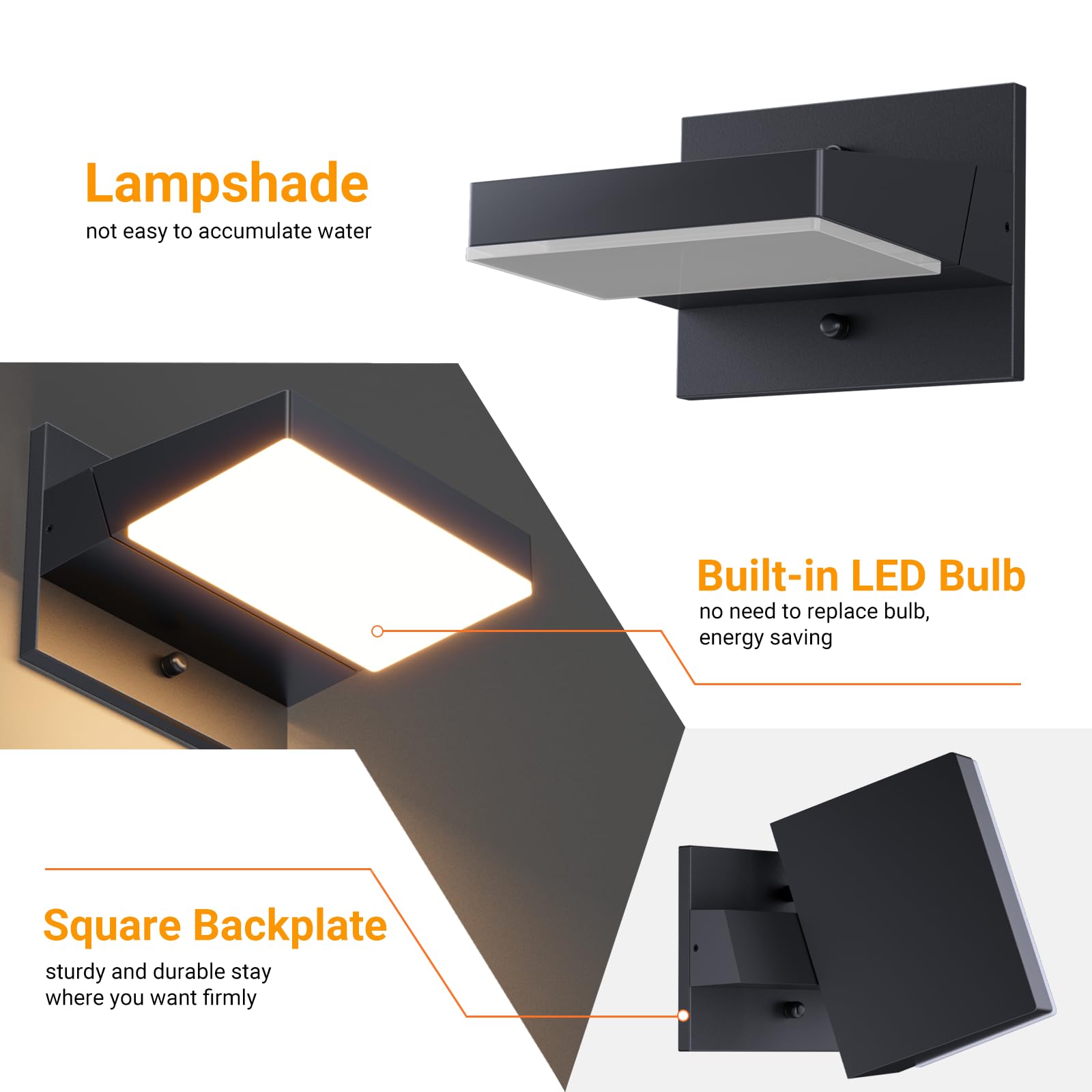 Aipsun 24W LED Lámpara de Pared Interior/Exterior,2PCS Aplique de Pared con panel LED giratorio, Apliques IP65 impermeable, Lámparas de Pared Blanco cálido 3000K,Antracita
