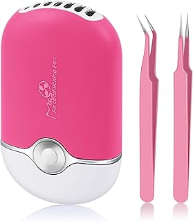 Eyelash Fan Dyer with 2 Pcs Lash Tweezers ,USB Mini Portable Fan Rechargeable Air Conditioning Blower with Straight and Cu...