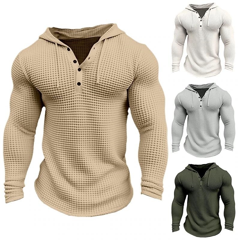 Men's Athletic Hoodie Casual Long Sleeve Waffle Lightweight Muscle Tees Fashion Workout Sweatshirt2
