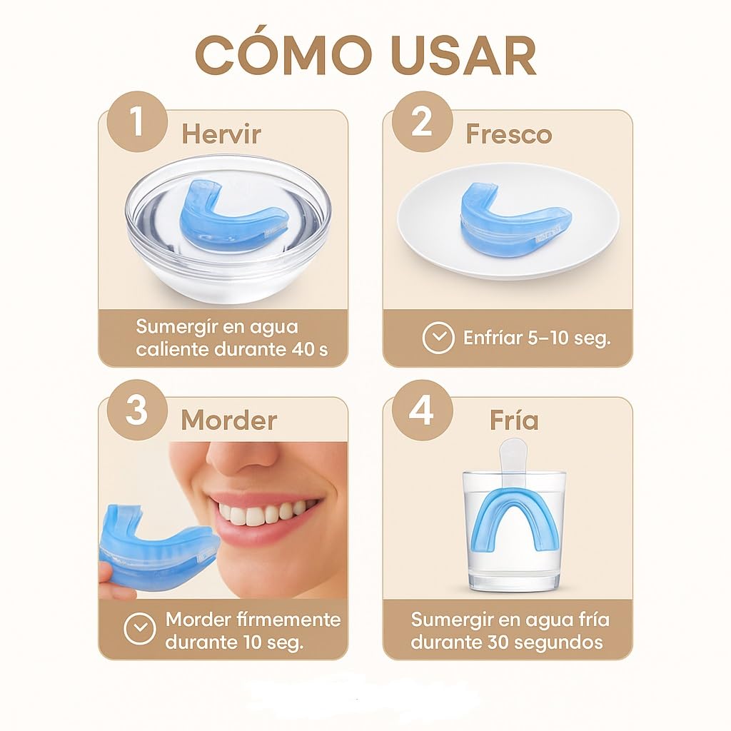 Férula Antirronquidos de Avance Mandibular Revisada por Higiénista Dental- Termoformable- Dispositivo de Avance Mandíbular -Ayuda a Reducir los Ronquidos, Guía Diseñada por Higiénista.