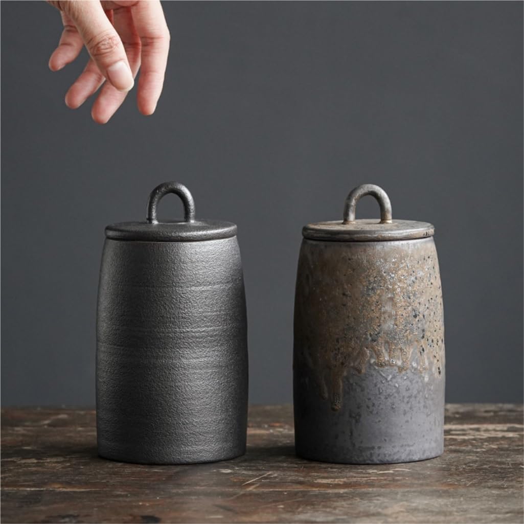 Tarro de cerámica para té a granel, nueces de café, cereales, sellado, para uso doméstico, chino, retro, vacío, contenedor de té (B,L)