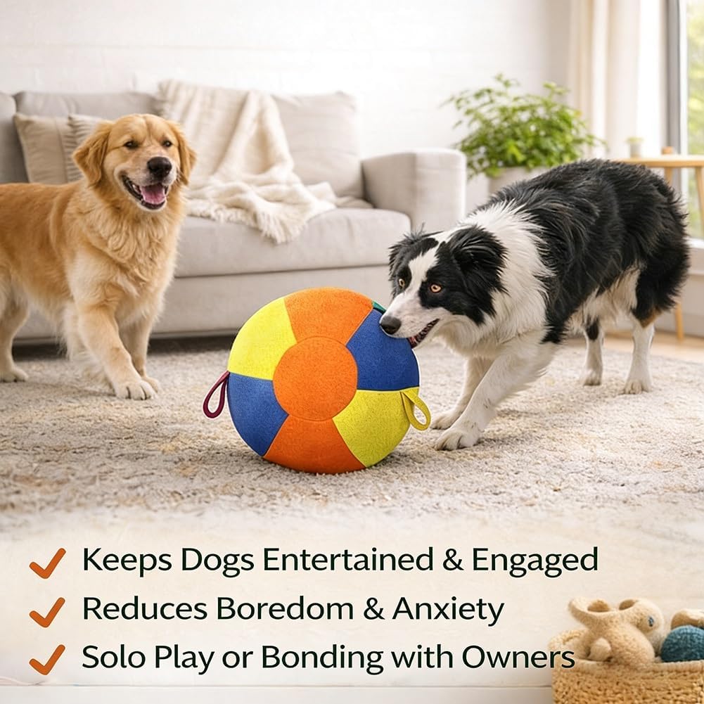Calming Jumbo Ball for Dogs Herding Ball Toy for Medium Large Dogs Tear Resistant Inflatable Exercise Ball with Durable Handle Cover Pump Giant Tennis Style Interactive Outdoor Training Gift for Pets