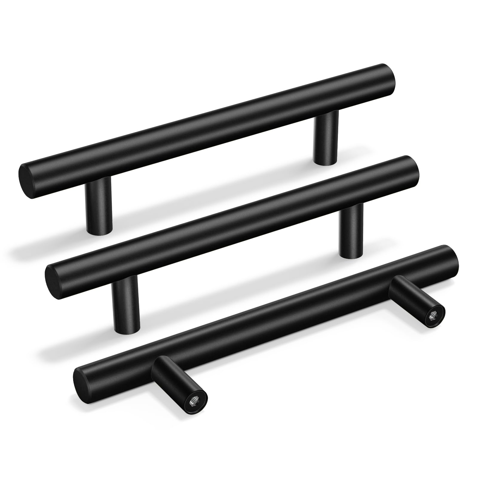 Goldenwarm 20 Pack Black Kitchen Handles 96mm(3-3/4inch) Hole Centers, Black Cupboard Handles Stainless Steel T-Bar Drawer Pulls
